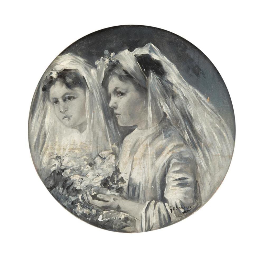 Germán Gedovius comparable auction result: germ n gedovius mexico 1867 1937 grisaille of a girl in the mirror oil on wood signed 27 cm diameter