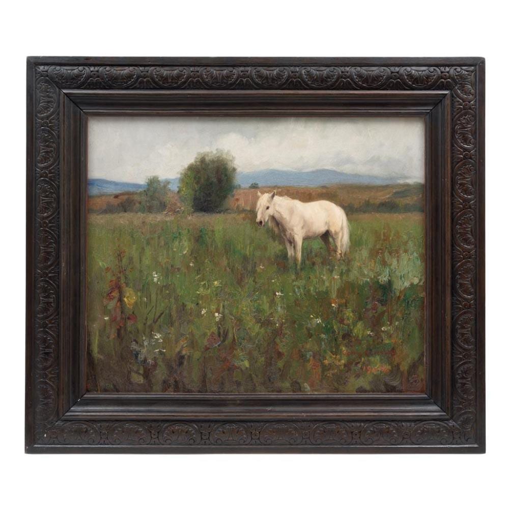 Germán Gedovius comparable auction result: germ n gedovius mexico 1867 1937 a white horse in an open field oil on canvas signed and dated in 1909 it includes a certific