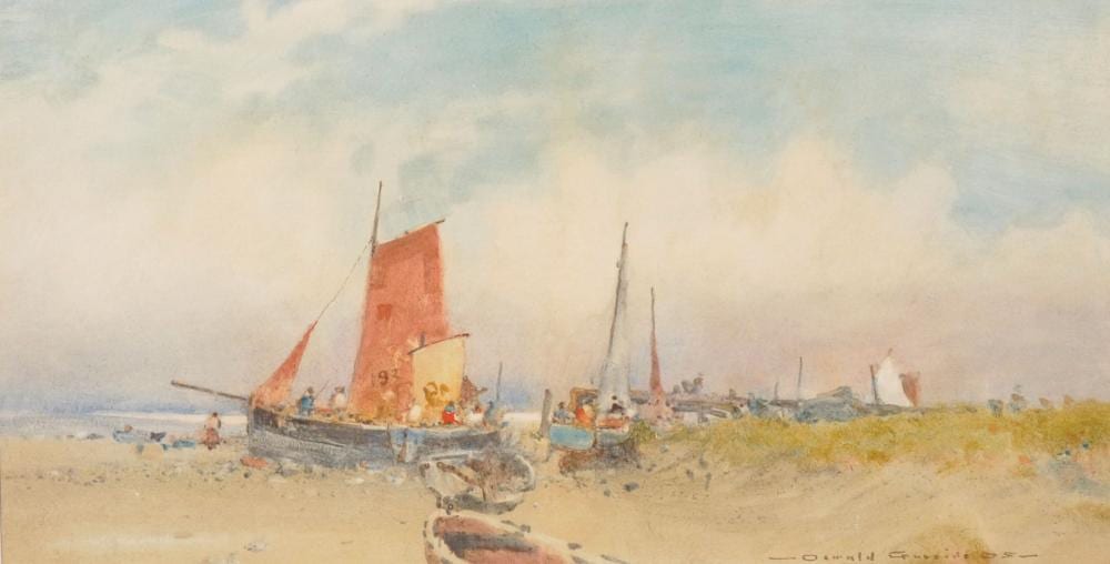 oswald garside 1879 1942 british figures in beached sailing vessels watercolour signed 8 25 x 15 75 · John Nicholson's Fine Art Auctioneers & Valuers · 2018-09-05 Oswald Garside comparable auction result: oswald garside 1879 1942 british figures in beached sailing vessels watercolour signed 8 25 x 15 75