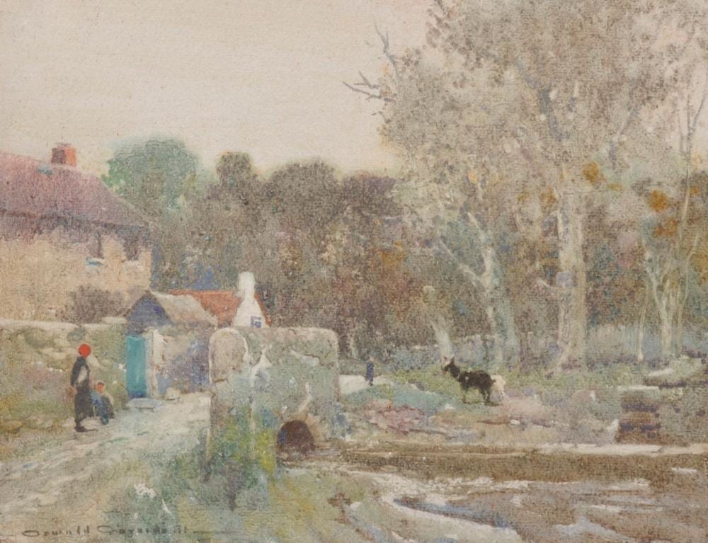 oswald garside 1879 1942 british a continental river landscape with figures by a cottage and goats by the water s edge watercolour signed 10 5 x 13 25 · John Nicholson's Fine Art Auctioneers & Valuers · 2018-09-05 Oswald Garside comparable auction result: oswald garside 1879 1942 british a continental river landscape with figures by a cottage and goats by the water s edge watercolour signed 10 5 x 13 25