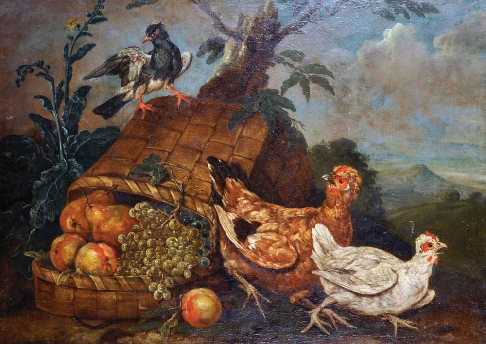 giovanni agostino cassana 1658 1720 italian a bird and upturned basket of fruit in a landscape oil on canvas laid down 25 x 35 · John Nicholson's Fine Art Auctioneers & Valuers · 2018-09-05 Giovanni Agostino Cassana comparable auction result: giovanni agostino cassana 1658 1720 italian a bird and upturned basket of fruit in a landscape oil on canvas laid down 25 x 35