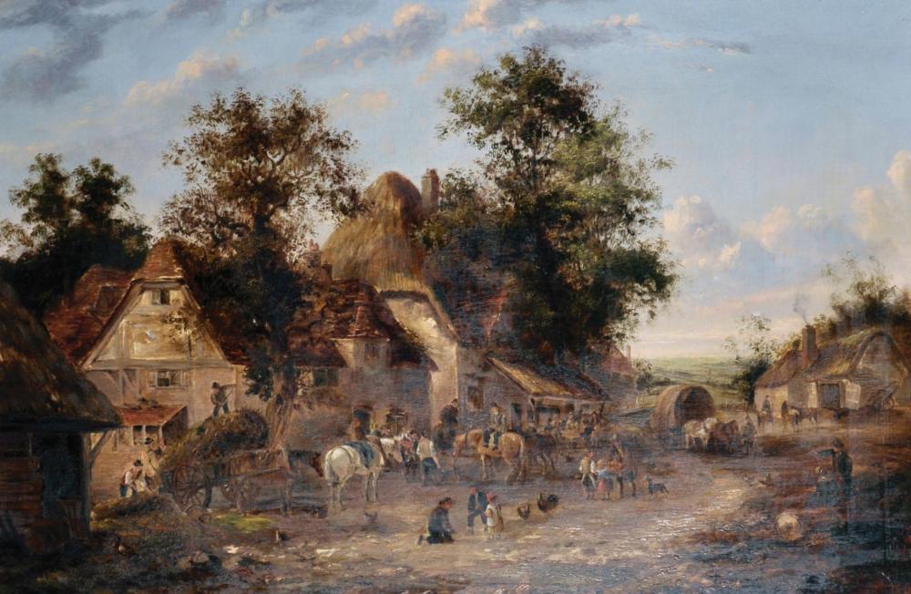 Georgina Lara comparable auction result: georgina lara act 1840 1880 british a farmyard scene with figures with horses and carts oil on canvas signed e lara 20 x 30
