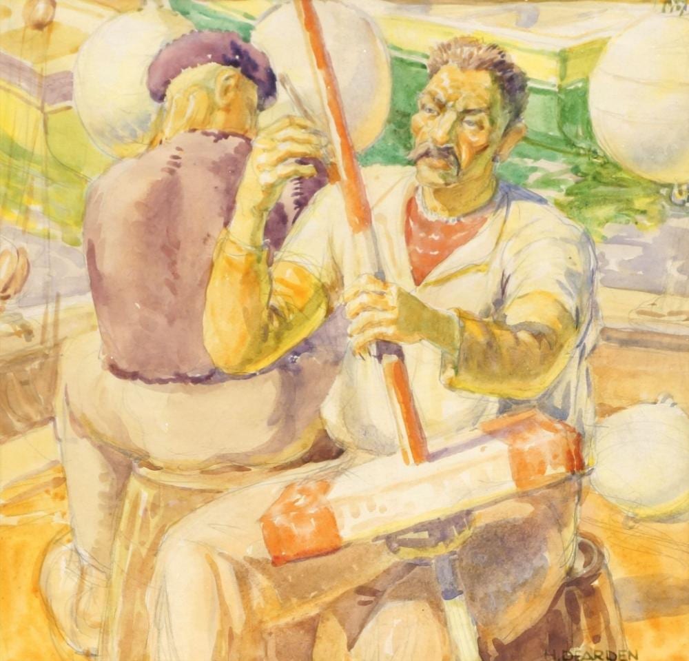 Harold Dearden comparable auction result: harold dearden british 1888 1962 two fisherman working seated on the dock