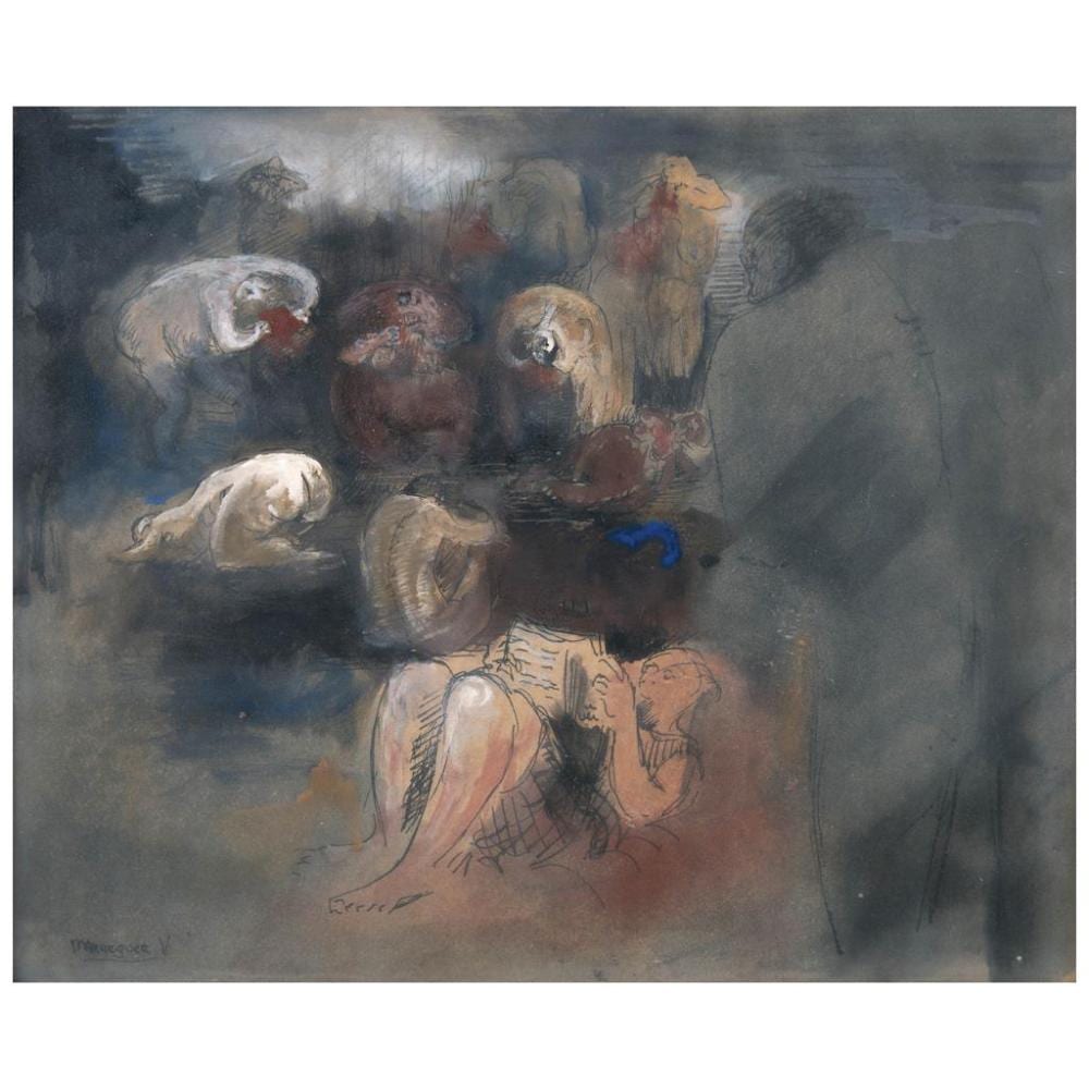 Benito Messeguer comparable auction result: benito messeguer espa a 1927 m xico 1982 tinta y gouache sobre papel firmados composici n con desnudos y otros pzs 3