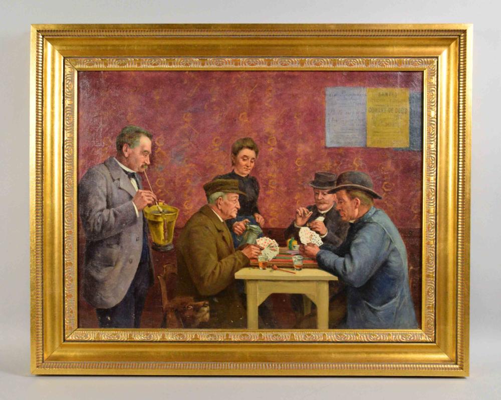 emile ancelet french 1865 1951 the card players signed and dated 1899 upper left image 18 h x 24 w · Dargate Auction Galleries · 2018-09-09 Emile Ancelet comparable auction result: emile ancelet french 1865 1951 the card players signed and dated 1899 upper left image 18 h x 24 w