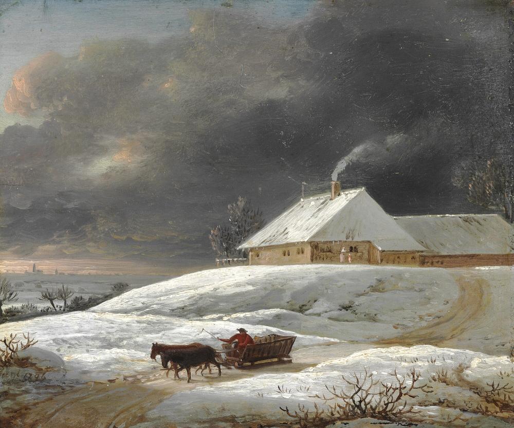 Jens Juel comparable auction result: jens juel landscape with eigaard farm in ordrup with departing heavy storm signed and dated juel 1796 oil on panel 15 x 17 5 cm