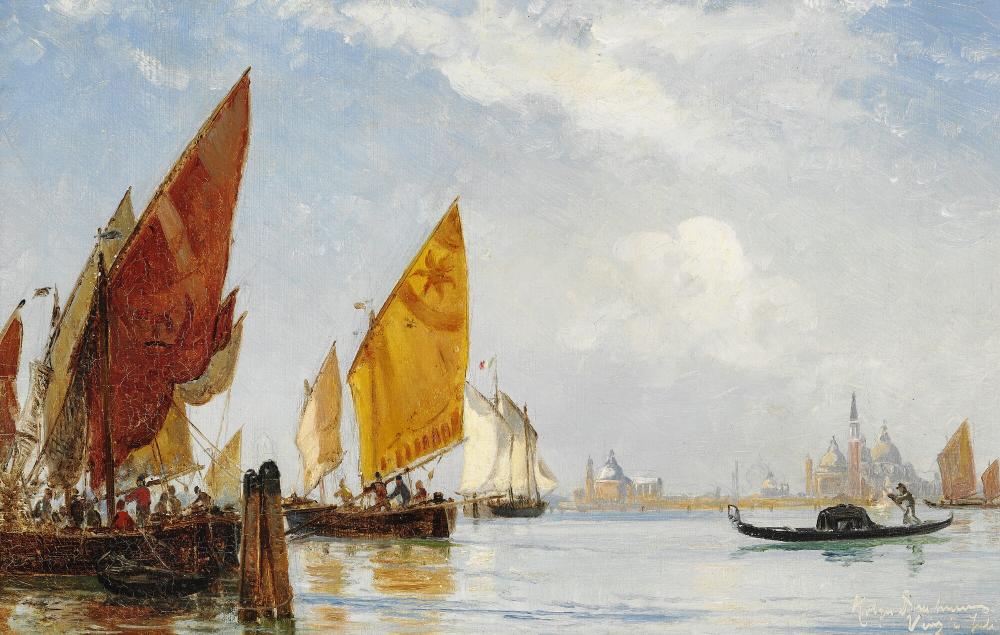 holger drachmann fishing vessels and gondola in the venetian lagoon signed and dated holger drachmann venezia juli 84 oil on canvas 36 x 56 cm · Bruun Rasmussen Auctioneers · 2018-09-18 Holger Drachmann comparable auction result: holger drachmann fishing vessels and gondola in the venetian lagoon signed and dated holger drachmann venezia juli 84 oil on canvas 36 x 56 cm