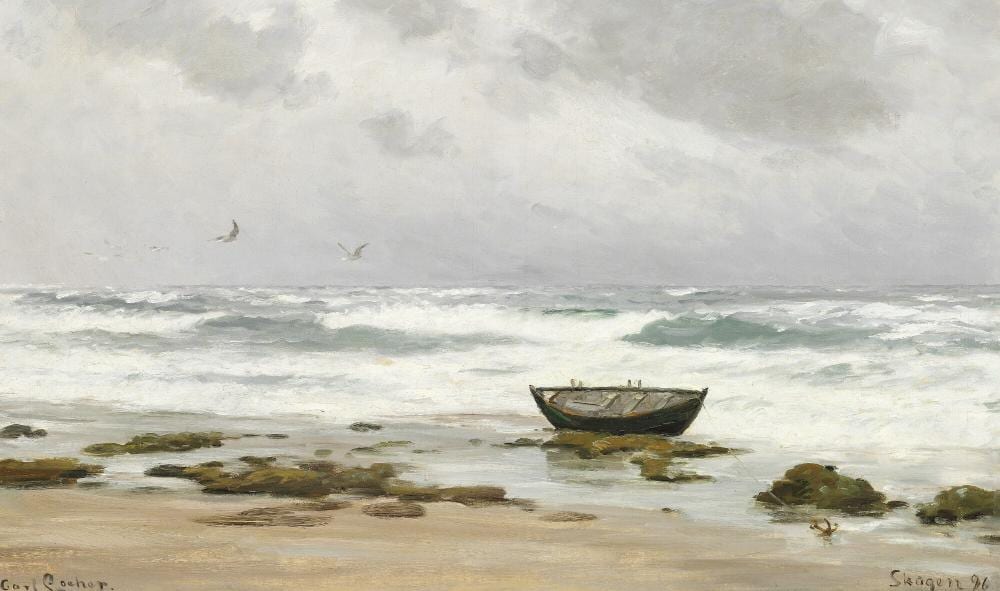 Carl Locher comparable auction result: carl locher overcast day at the sea signed and dated carl locher skagen 96 oil on canvas 75 x 120 cm