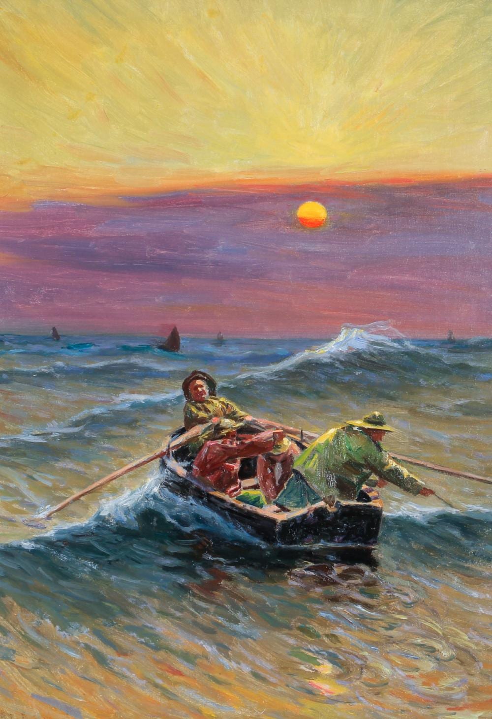 Charles Ém. Joseph Roussel comparable auction result: charles roussel 1918 ptg fisherman in a barque raising their lines