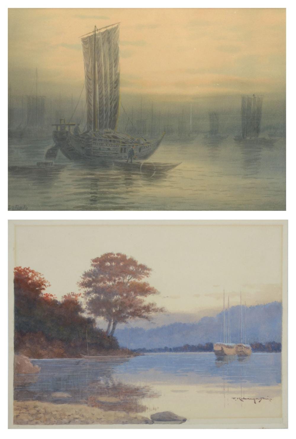 Tokusaburo Kobayashi comparable auction result: 2 japanese watercolor paintings