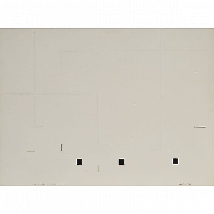 Yves Gaucher comparable auction result: yves gaucher r c a 1er hommage a webern embossed colour etching with chine colle unframed 22 25 ins x 30 ins 56 5 cms x 76 2 cms