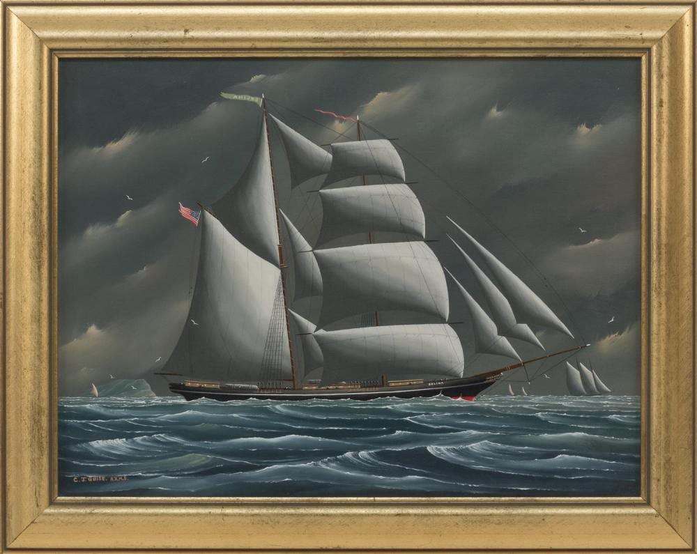 christopher j guise english american 19th 20th century the sailing yacht selina oil on board 13 x 16 5 framed 16 x 20 · Eldred's · 2018-09-21 Christopher J. Guise comparable auction result: christopher j guise english american 19th 20th century the sailing yacht selina oil on board 13 x 16 5 framed 16 x 20