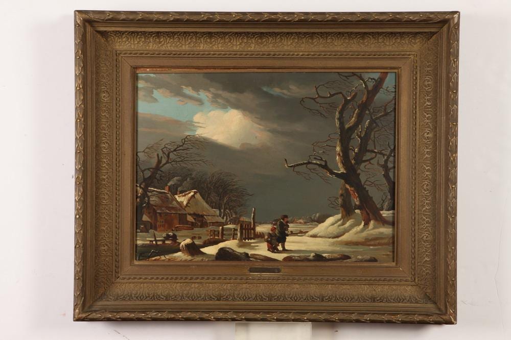 Johannes Petrus van Velzen comparable auction result: johannes petrus van velzen dutch 1816 1853 village scene in snow initialed pv lower left oil on panel