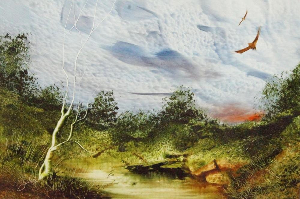 Jim Crofts comparable auction result: jim crofts billabong scene with birds