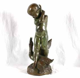 Edward Berge Bronze Fountain Nude Girl and Goose sold by Ripley Auctions, lot 205 — auction record photograph