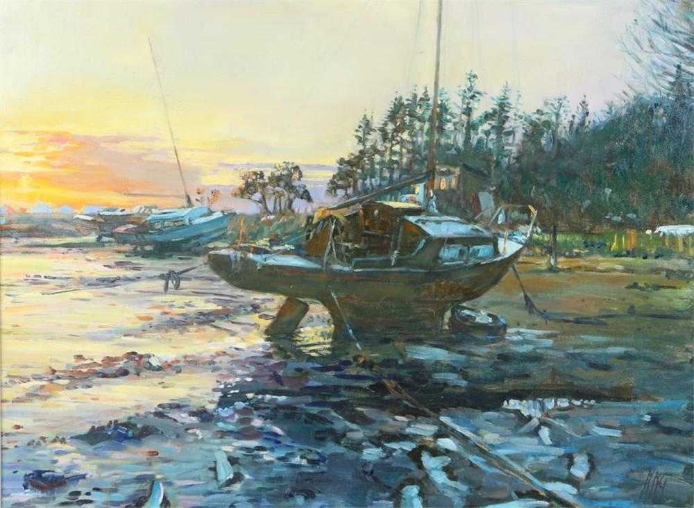 Margaret Glass comparable auction result: margaret glass oil on board ramsholt at sunset a