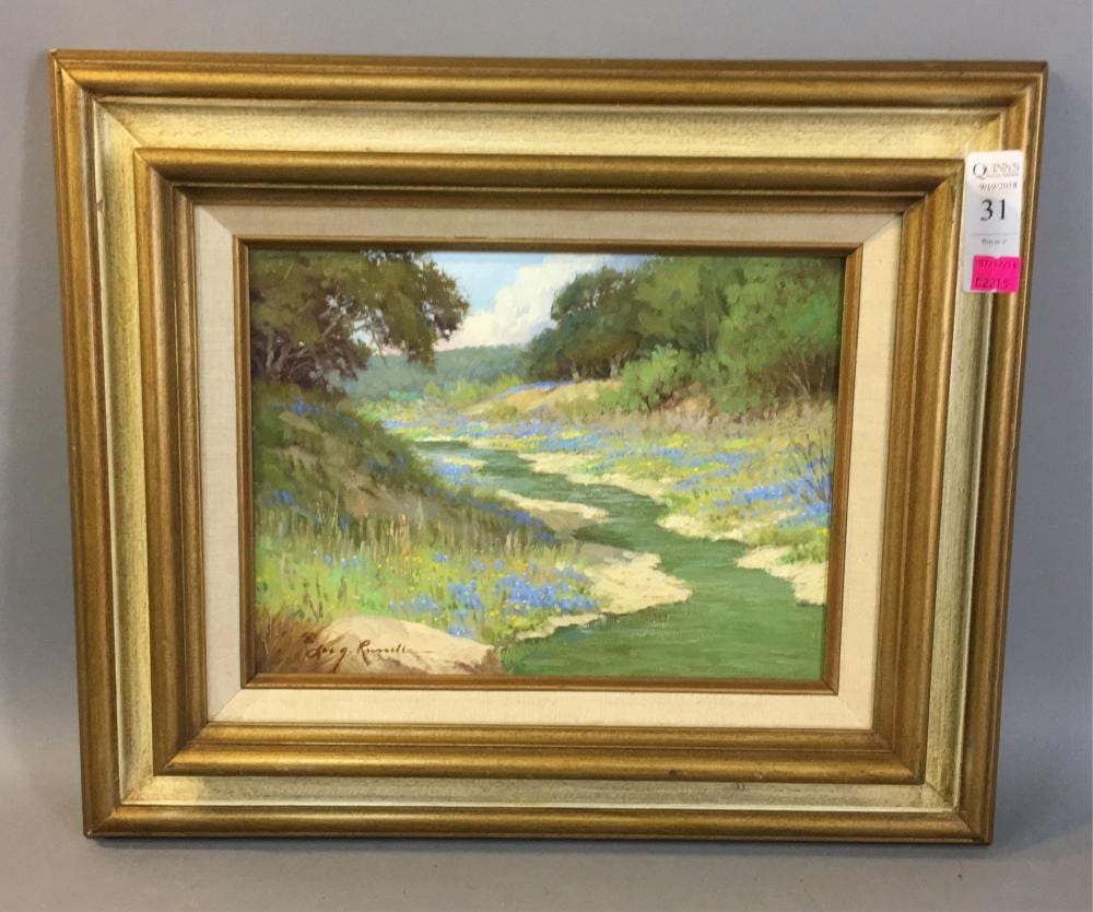 C. Russell comparable auction result: untitled river scene with bluebells russell o c