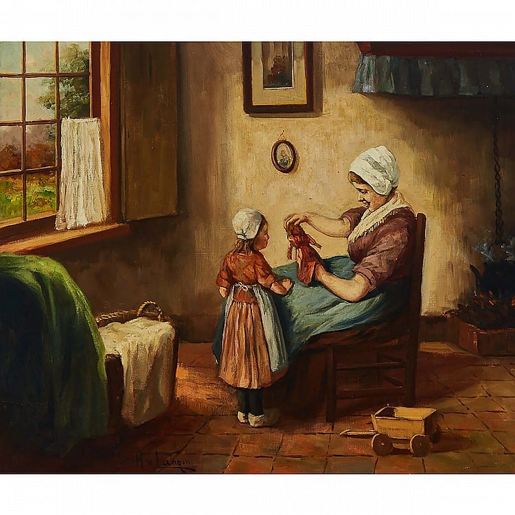 Hendrikus Johannes Franciscus van Langen comparable auction result: hendrikus johannes franciscus van langen 1874 1964 dutch playing with the new doll oil on canvas signed lower left 19 75 x 23 75 in 50 2 x 60 3 cm