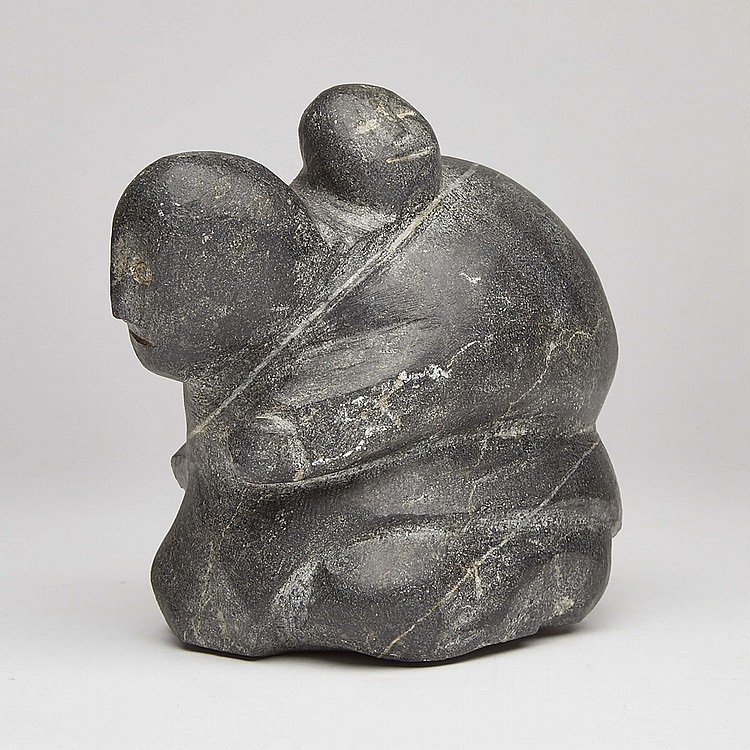 Camille Iquliq comparable auction result: camille iquliq 1962 2005 mother carrying child in her amaut stone 5 x 6 x 4 in 12 7 x 15 2 x 10 2 cm