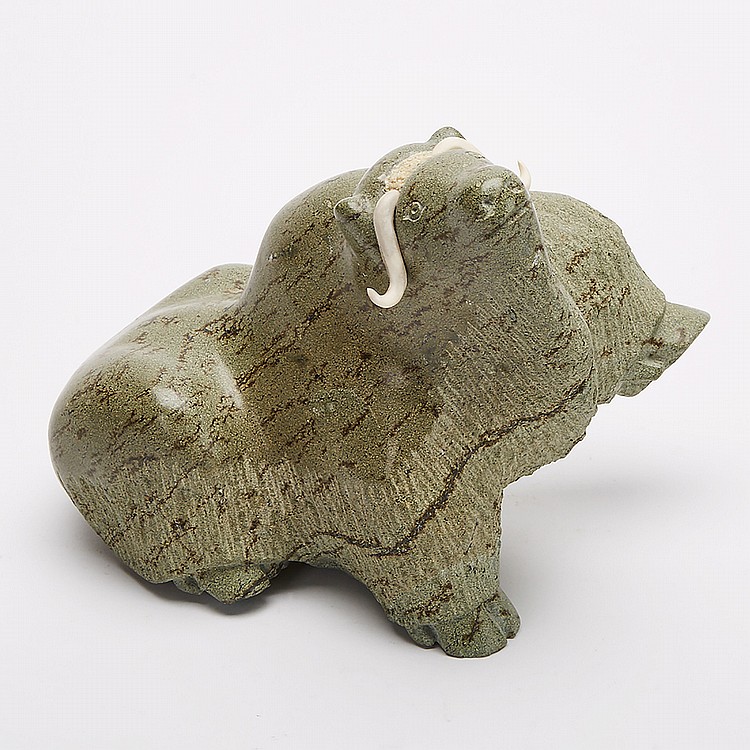 Seepee Ipeelie comparable auction result: seepee ipeelie 1940 2000 rearing musk ox stone antler 7 x 9 x 5 5 in 17 8 x 22 9 x 14 cm