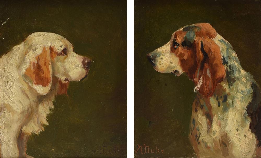 Alfred Duke comparable auction result: alfred duke english 1863 1905 a pair of paintings english coonhound and pyranean mastiff