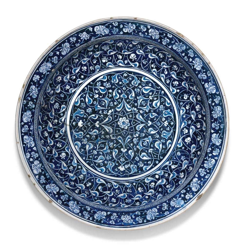 A Highly Important Blue And White Iznik Pottery Charger, TURKEY, CIRCA 1480 | comparable sale