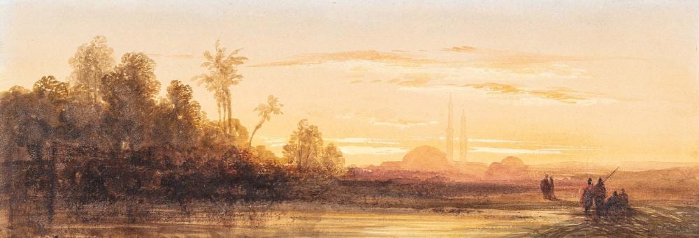 Gabriel Hippolyte Lebas comparable auction result: hippolyte lebas paris 1812 1880 paysage au coucher de soleil au loin une mosqu e