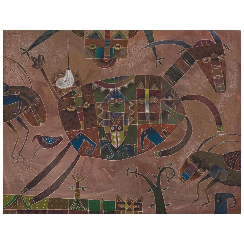 Fernando Andriacci comparable auction result: fernando andriacci chiva loca 1998 signed oil and sand on canvas 100 x 130 cm with certificate
