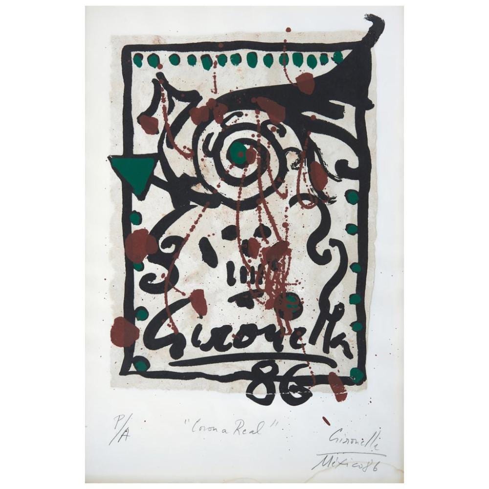Alberto Gironella comparable auction result: alberto gironella de la serie copilli corona real firmada y fechada m xico 86 serigraf a sobre papel amate papel p a 47x35cm