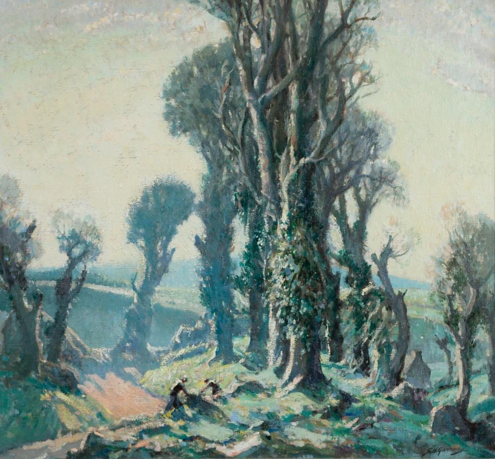 Stanley Horace Gardiner comparable auction result: stanley horace gardiner british 1887 1952 early morning in april no 2 signed oil on canvas 65 5cm x 71 5cm note inscribed verso bluedoor studio lamorna nr penzance