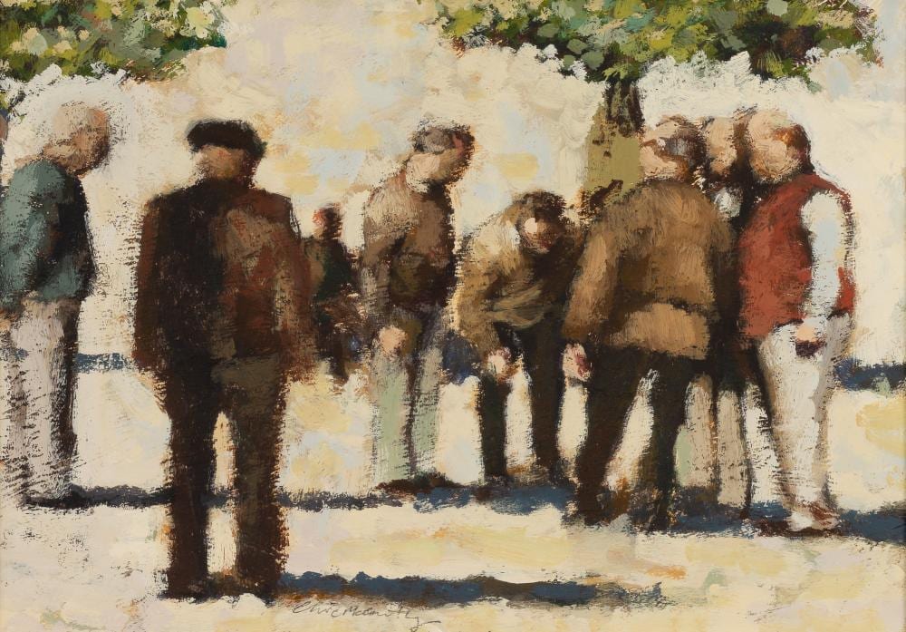 clive mccartney british born 1960 boules players barcelona oil on board 18cm x 25 5cm provenance duncan miller fine art · Chorley's · 2018-10-09 Clive McCartney comparable auction result: clive mccartney british born 1960 boules players barcelona oil on board 18cm x 25 5cm provenance duncan miller fine art
