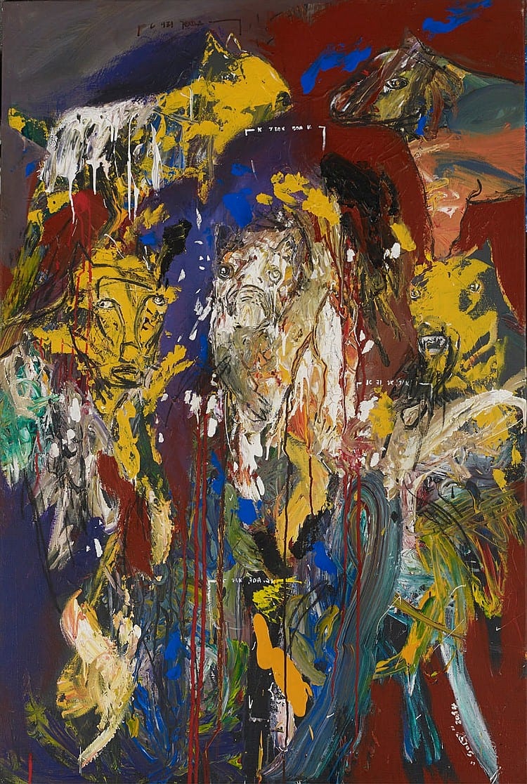 Soly Cisse comparable auction result: soly cisse ne en 1969 composition 2014 acrylique et craie grasse sur toi