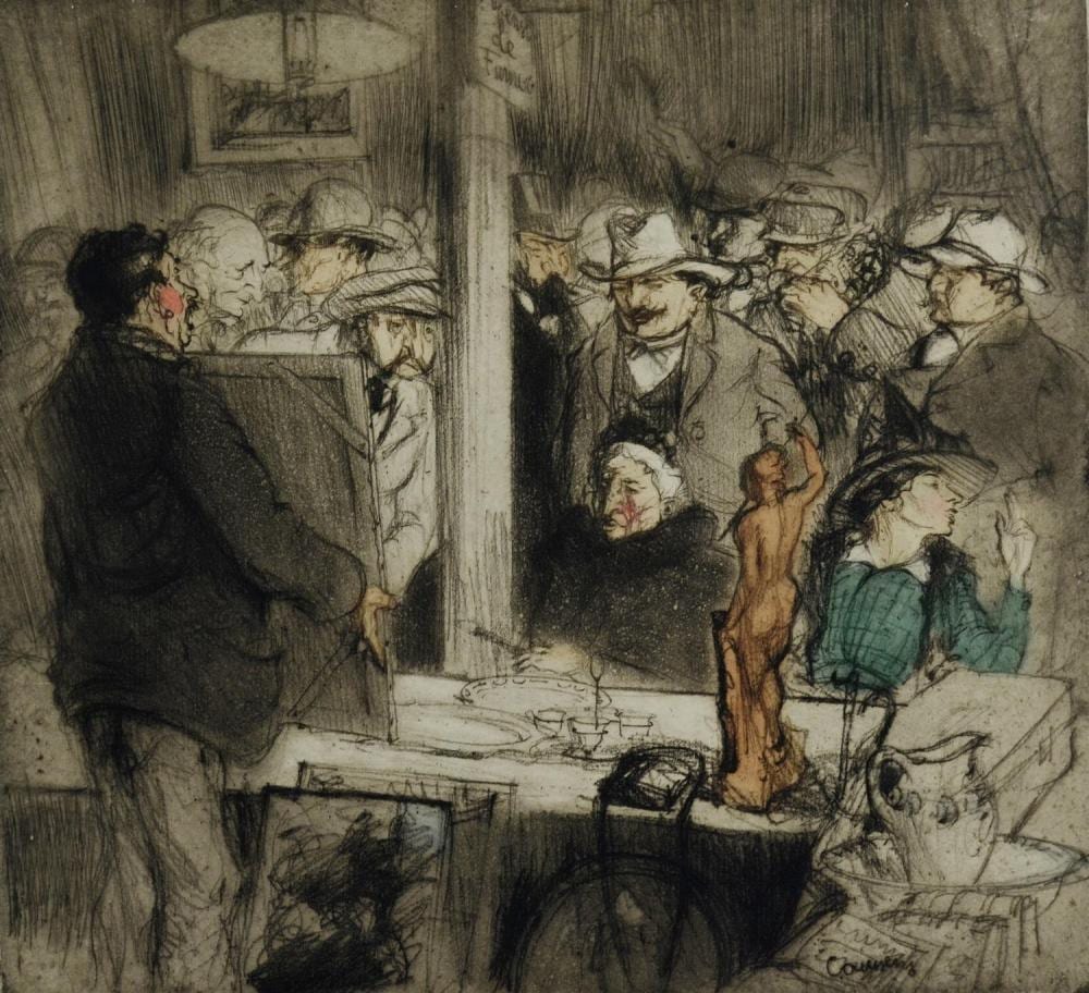 Armand Coussens comparable auction result: armand coussens french 1881 1935 color aquatint the auction signed in plate 9 x 9 5 8 pl 15 x 22 sheet very good condition