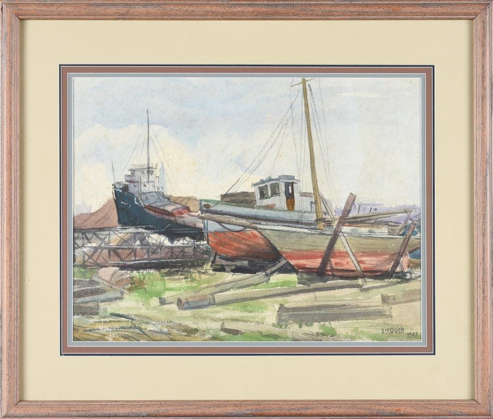 Frank Louis Jirouch comparable auction result: frank jirouch american ohio 1878 1970 boats on the ways watercolor on paper