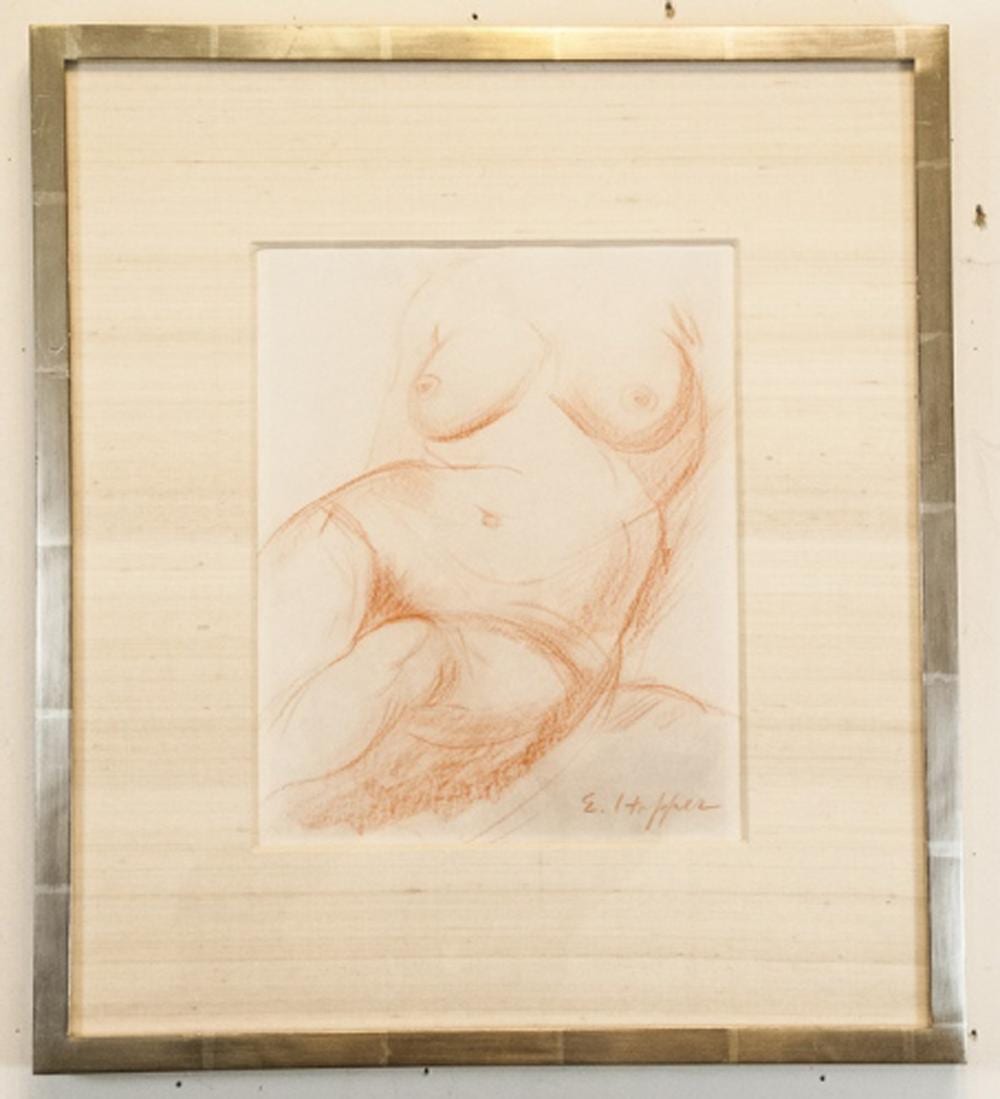 Edward Hopper Signed Female Nude Drawing sold by Greenwich Auction, lot 128 — auction record photograph