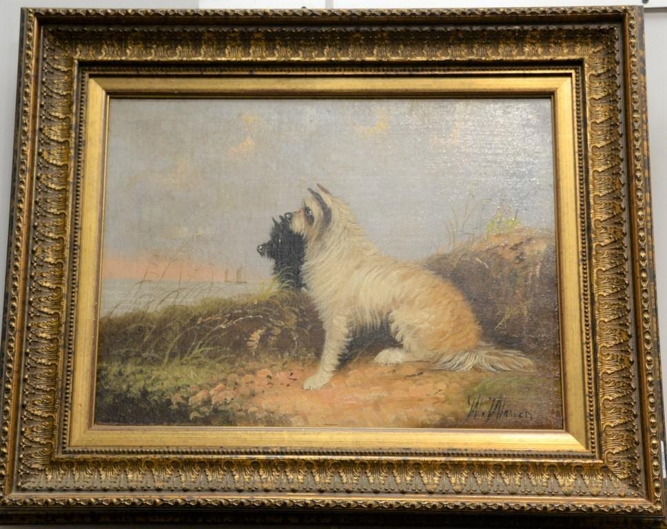 William Warren comparable auction result: william warren 1832 1912 oil on canvas two dogs looking out to the sea signed lower right w warren relined 15 x 20