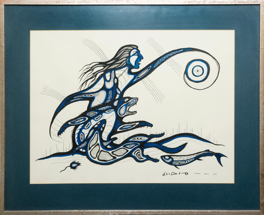 CARL RAY - Untitled - Man and Spirit Animals sold by Saskatchewan Network for Art Collecting, lot 13 — auction record photograph