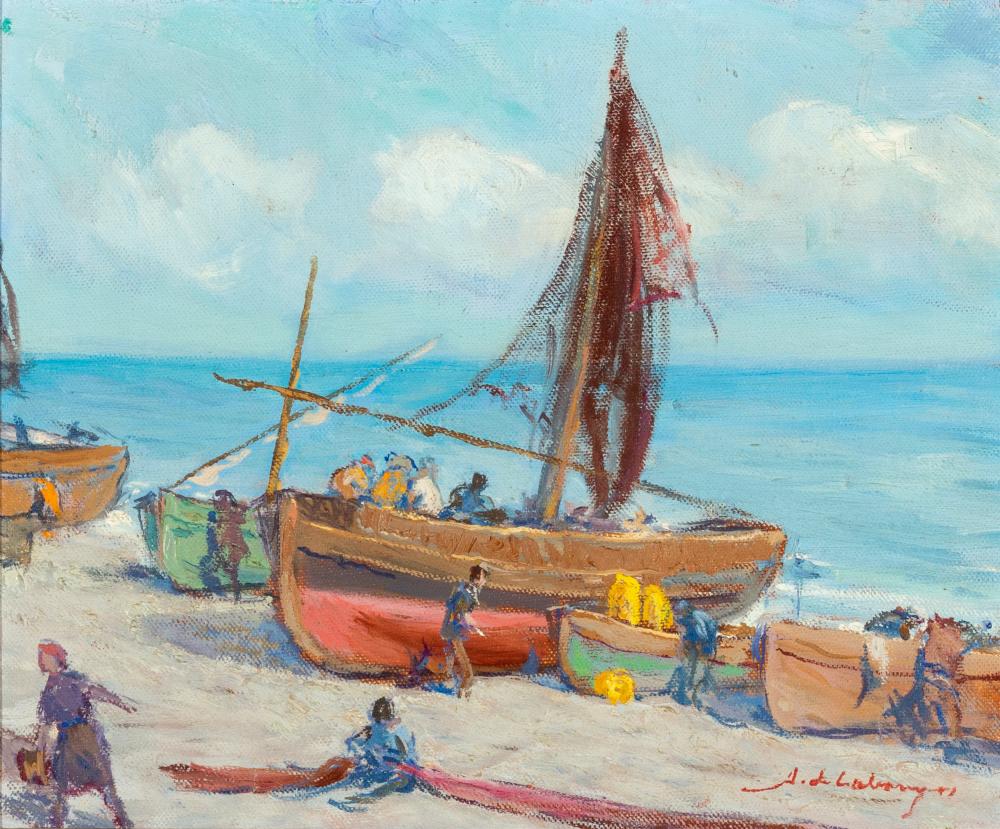 Alexandre de Cabanyes comparable auction result: alexandre de cabanyes boats on the beach oil on canvas