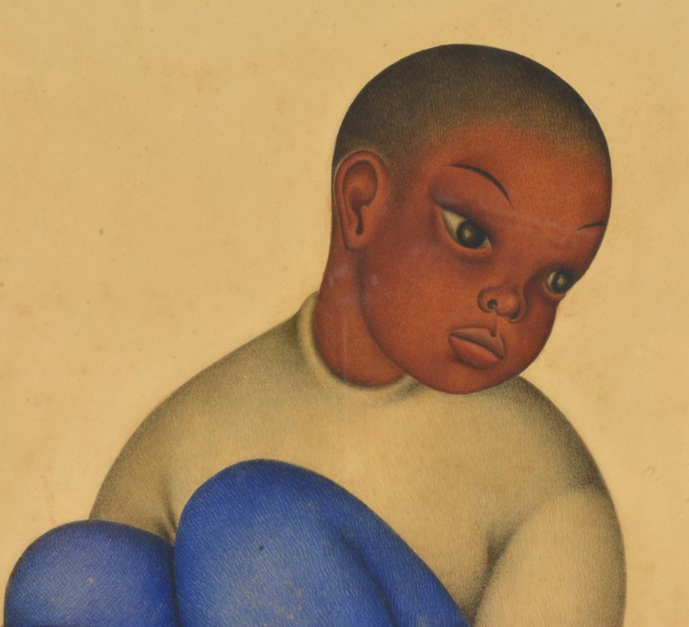 Emilio Baz Viaud comparable auction result: emilio baz viaud original watercolor young boy in thought