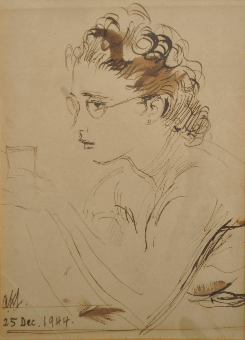 Alfred Kingsley Lawrence comparable auction result: alfred kingsley lawrence 1893 1978 british study of a girl holding a glass ink signed with initials and dated 25 dec 1944 4 5 x 3 25 provenance p a j vinycomb