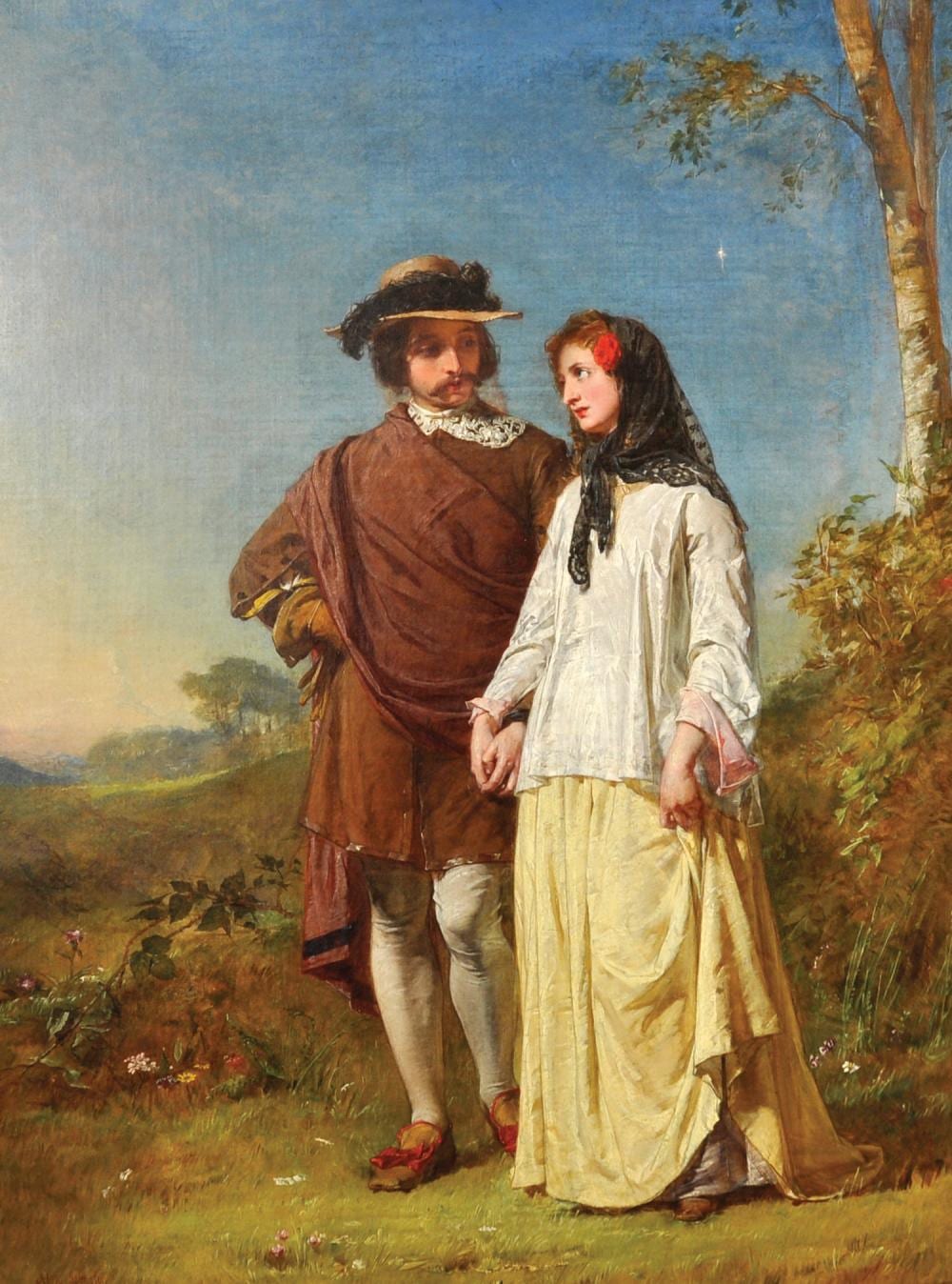 Alexander Johnston comparable auction result: alexander johnstone 1815 1891 british courtship with a courting couple at dusk starlight beyond oil on canvas signed 32 5 x 24 5