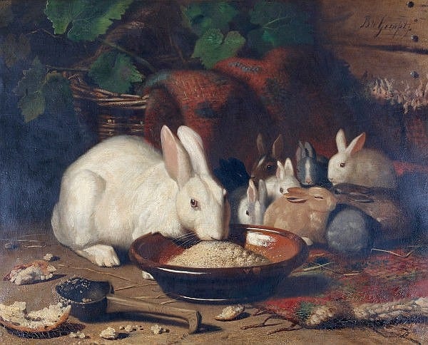 bernard te gempt 1826 1879 mother rabbit with her babies signed upper right remains of a fr · Vendu Rotterdam · 2018-11-13 Bernard te Gempt comparable auction result: bernard te gempt 1826 1879 mother rabbit with her babies signed upper right remains of a fr