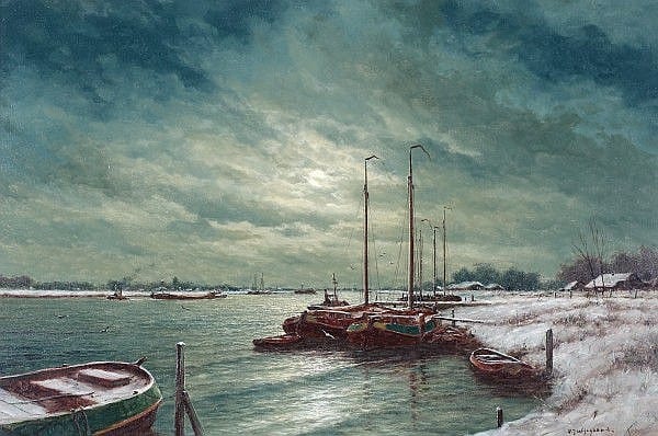 Herman Jozef Wijngaard comparable auction result: herman jozef wijngaard 1922 the river lek in the moonlight signed lower right doek 5