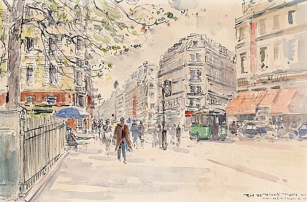 Daniel Muehlhaus comparable auction result: daan muehlhaus 1907 1981 rue de rivoli paris signed lower right aquarel 30 x 46 cm