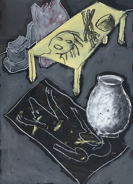 Albert Mertz comparable auction result: albert mertz 1920 1991 composition with a yellow table and a black carpet signed and dated