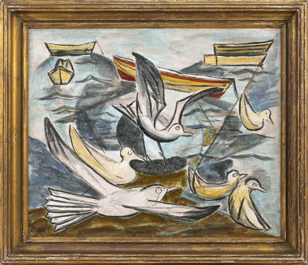 Oliver Newberry Chaffee comparable auction result: oliver newberry chaffee jr massachusetts 1881 1944 seagulls 1943 oil on canvas 21 x 26 framed 27 x 30