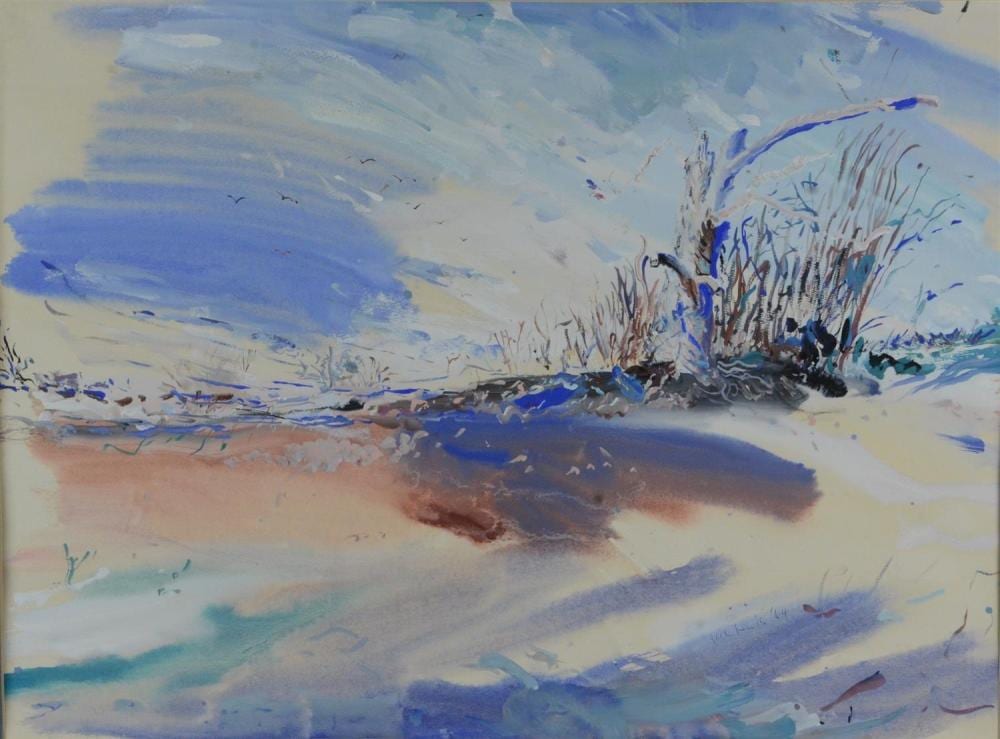 Jack Lewis comparable auction result: jack lewis american 1912 2012 de artist abstract beach landscape painting mixed media on paper signed jack lewis 64 19 3
