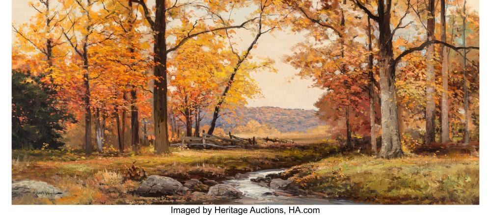 ROBERT WILLIAM WOOD (AMERICAN, 1889-1979) AUTUMN HUES, 1962 OIL ON CANVAS 21 X 4 sold by Heritage Auctions, lot 68048 — auction record photograph