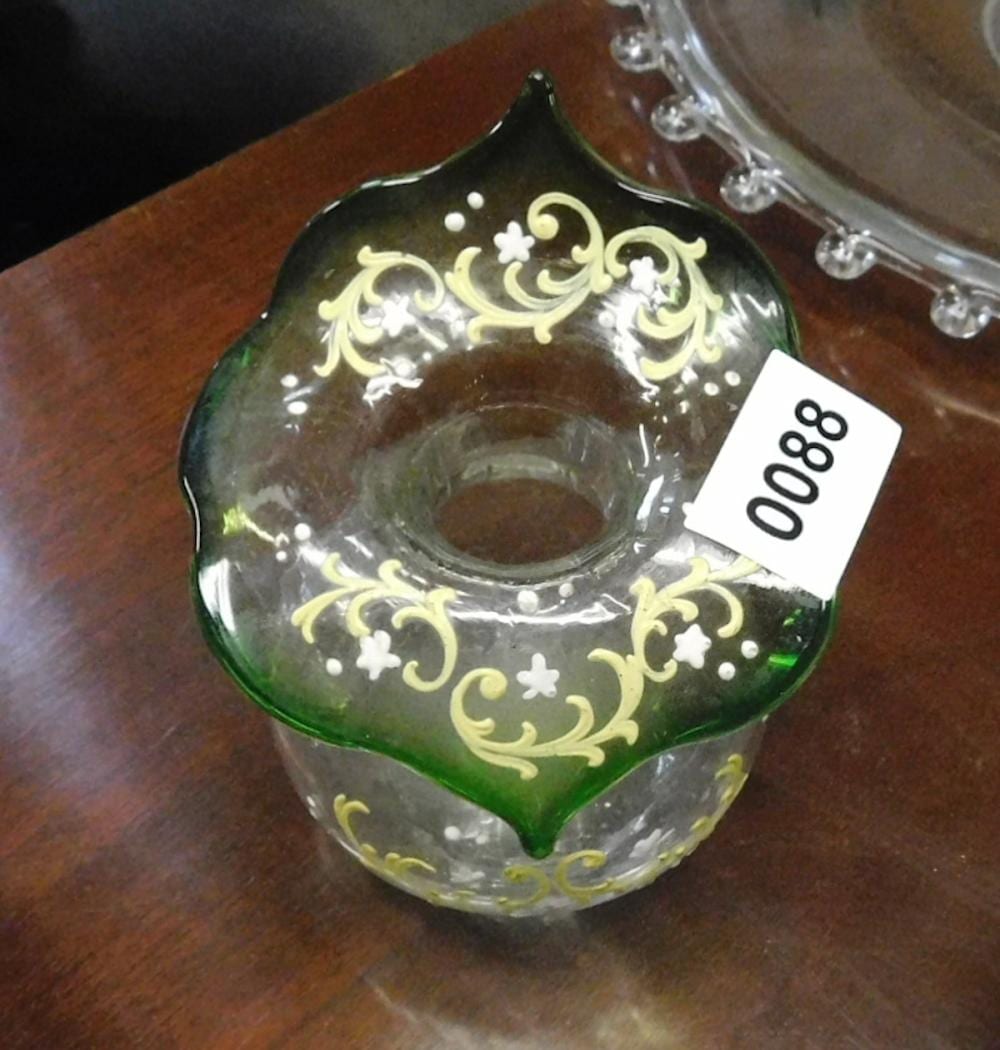 Arthur Nelson Green comparable auction result: art glass green and clear jackin pulpit vase