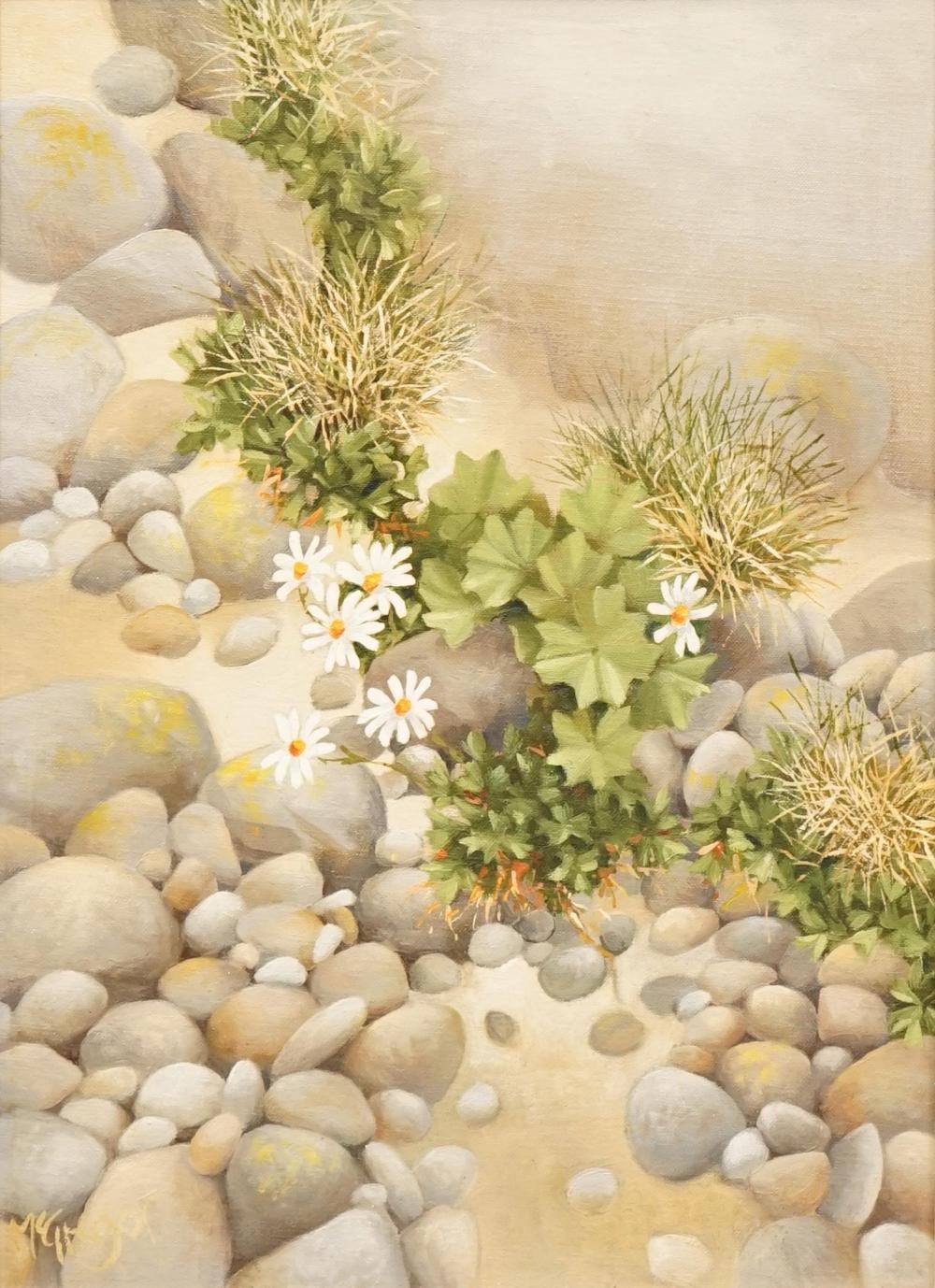 Alasdair McGregor comparable auction result: alasdair mcgregor 1954 boulder stone snowy river kosciusko 59 x 49cm